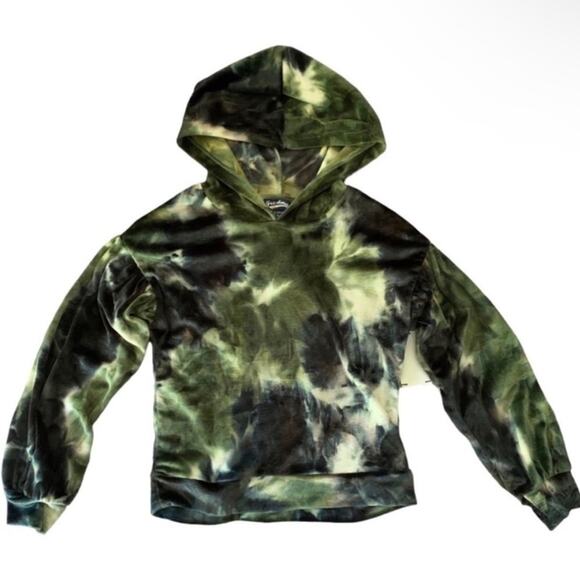 Freshman Kids Tie Dye Velvet Hoodie Green Black Plush Unisex M 8/10 - Picture 1 of 5